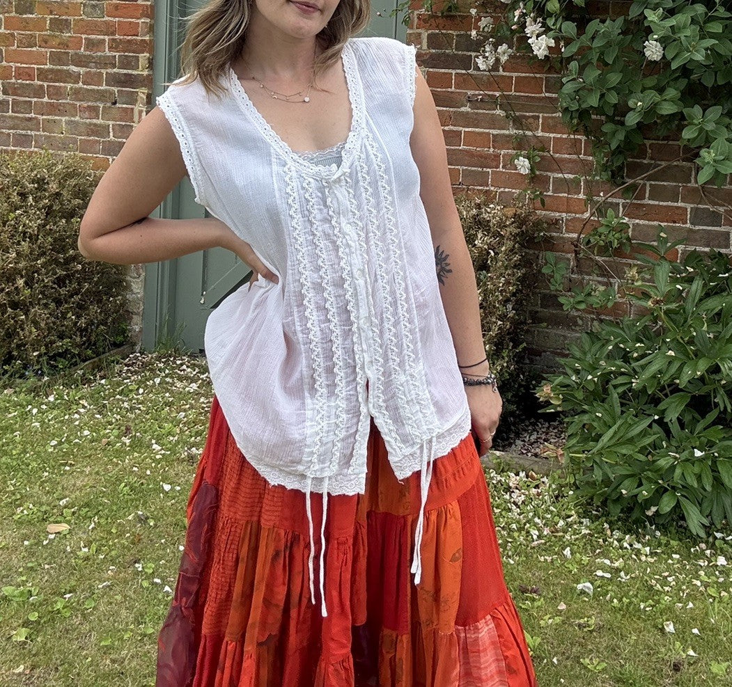 Y2K Size 2XL 16-20 White  Boho Embroidered Top Yours