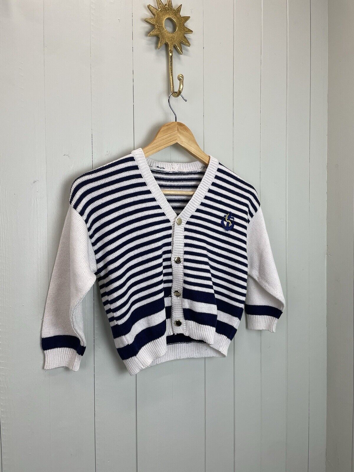 Vintage Aged 3-4 Years Navy & White Striped Nautical Knit Cardigan