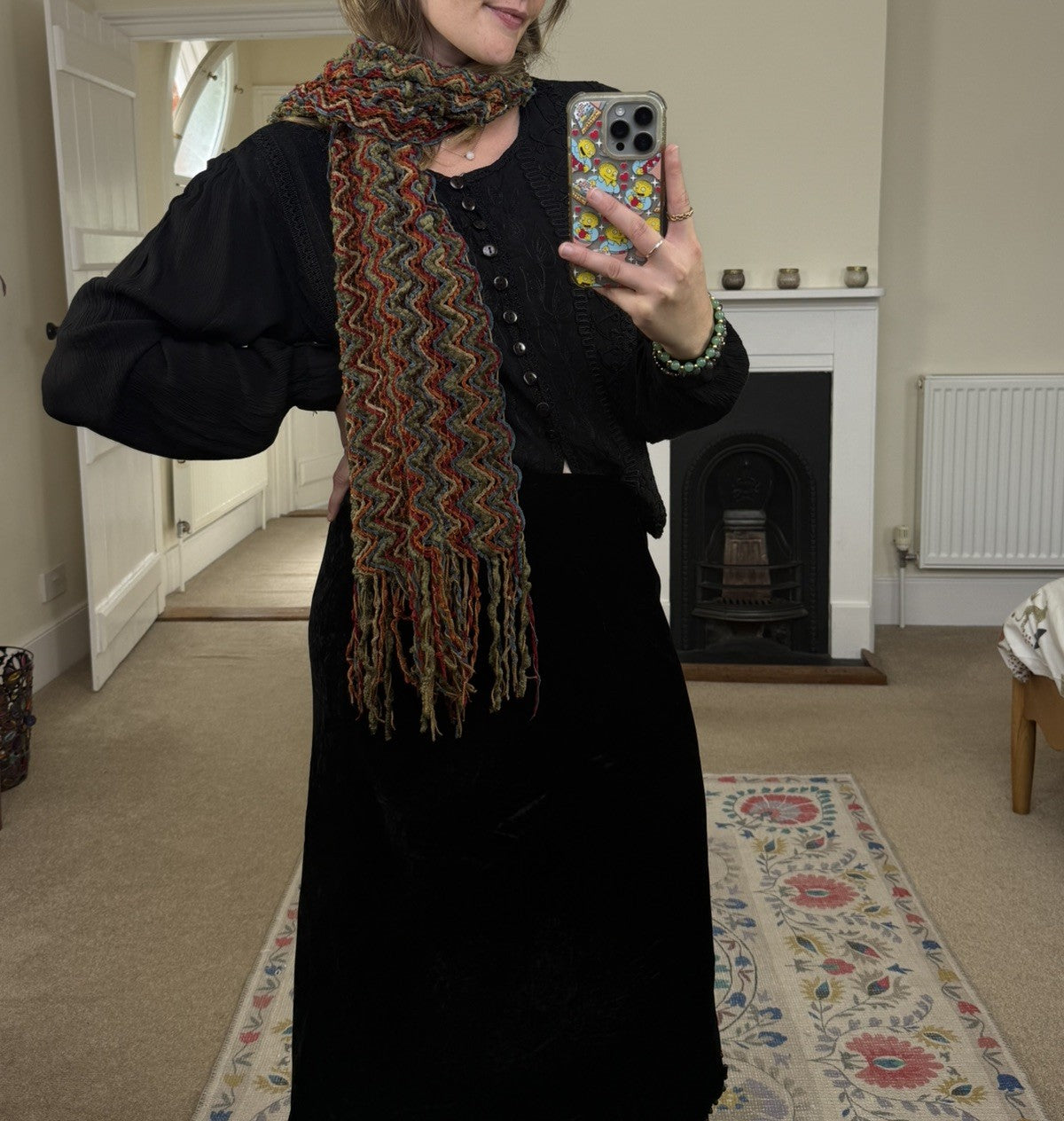 Vintage 90s Earthy Witchy Zig Zag Scarf