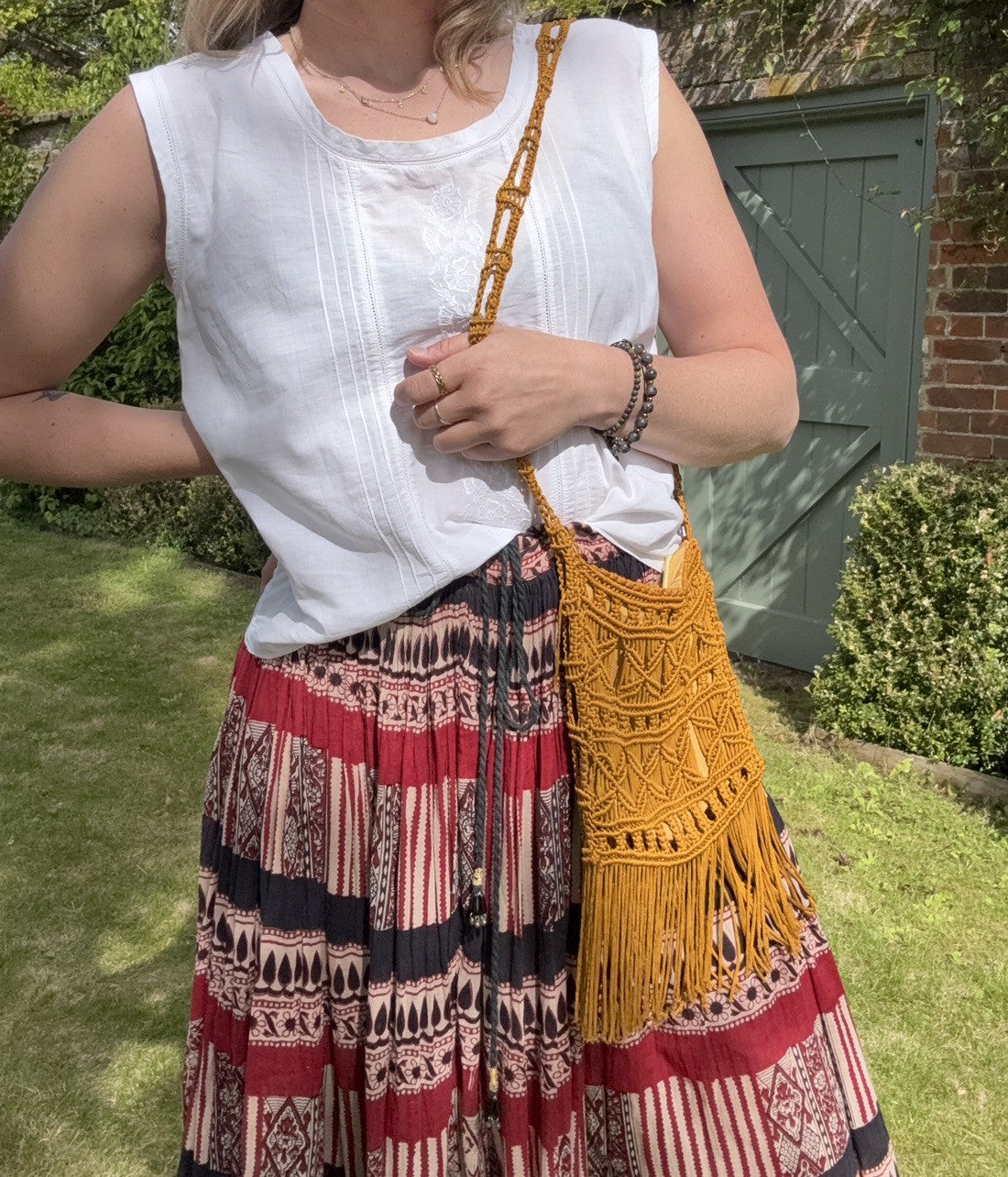 Vintage Golden Yellow Crochet Fringed Bag
