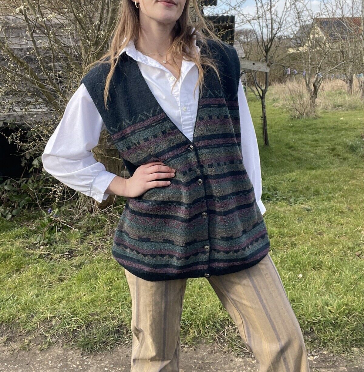 Vintage Size 3XL 18-22 50% Wool Patterned Knit Vest Waistcoat Rodes