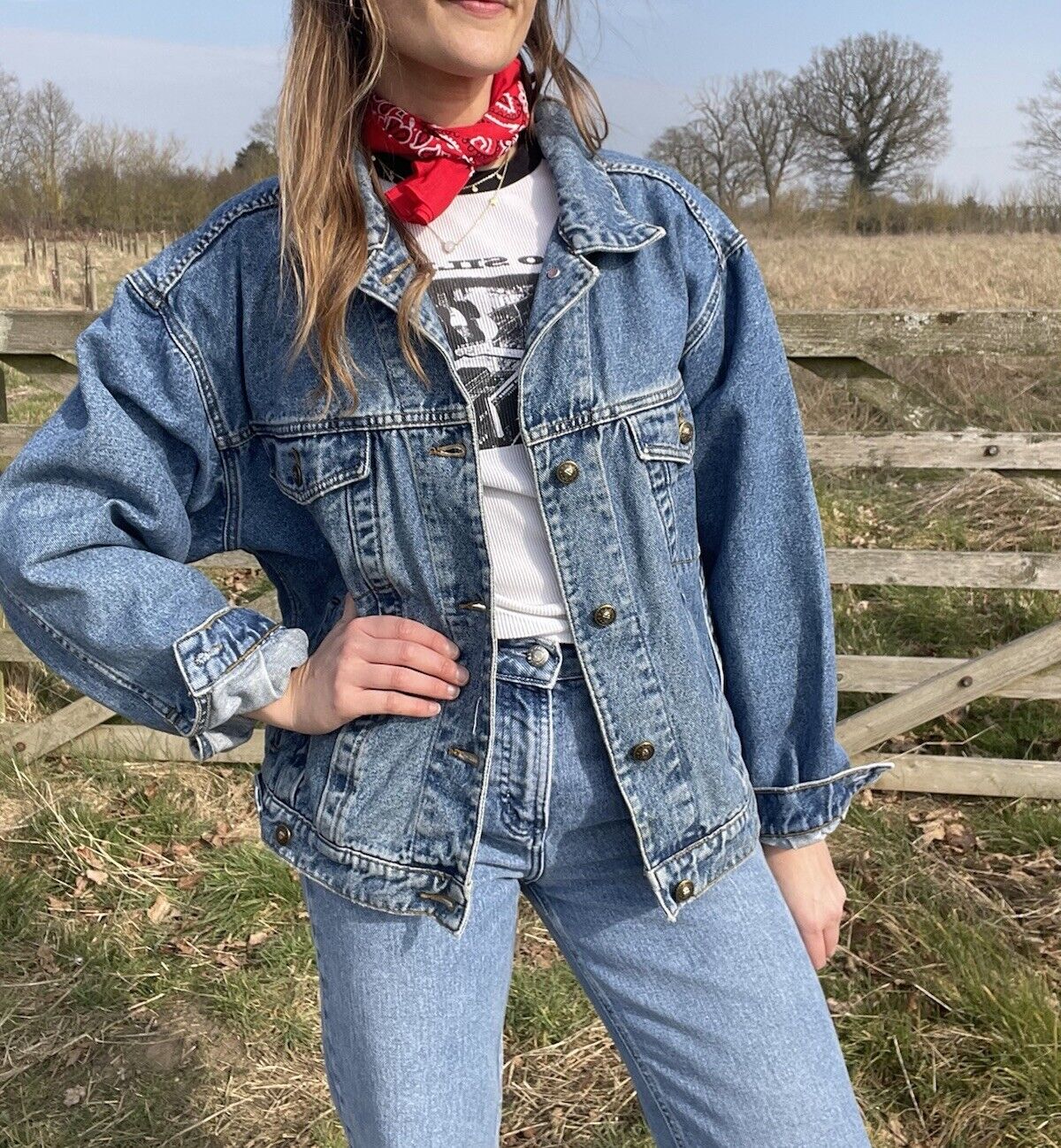 Vintage Size XL 12-18 Blue Denim Jacket Fade Out C&A