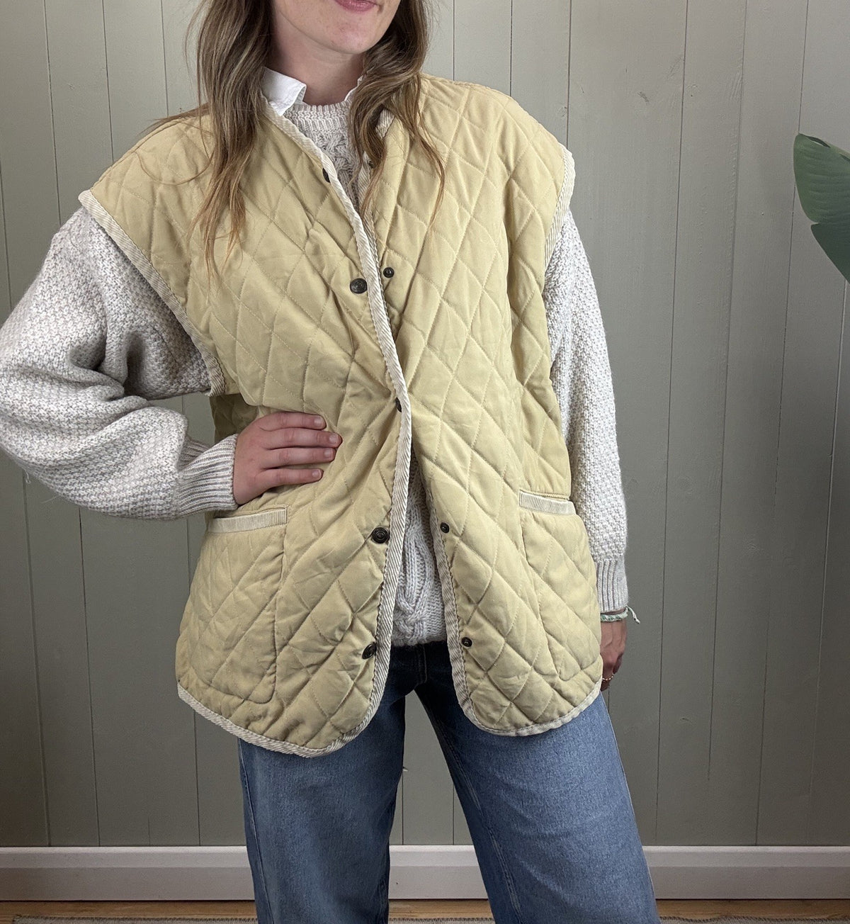 Vintage Size 3XL 16-20 Cream Quilted Gilet Waistcoat Pop 84