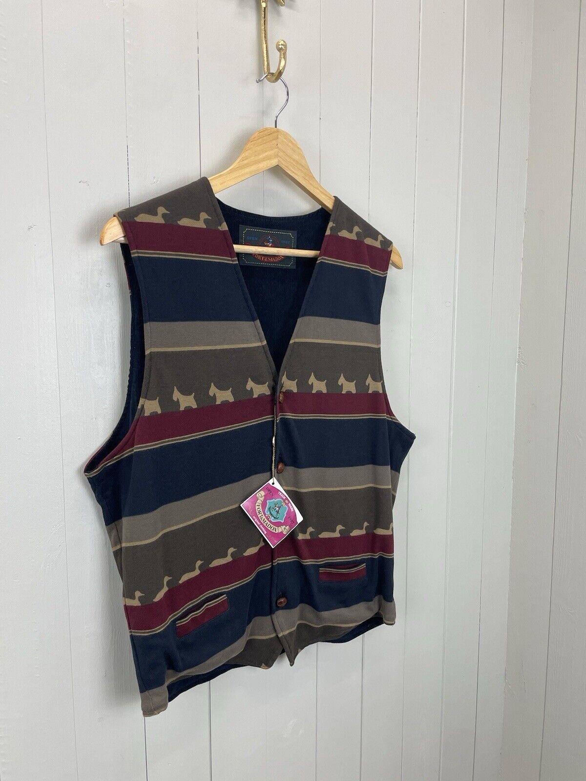 BNWT Vintage L 10-14 Navy Striped Duck Pattern Waistcoat Fort & Madox
