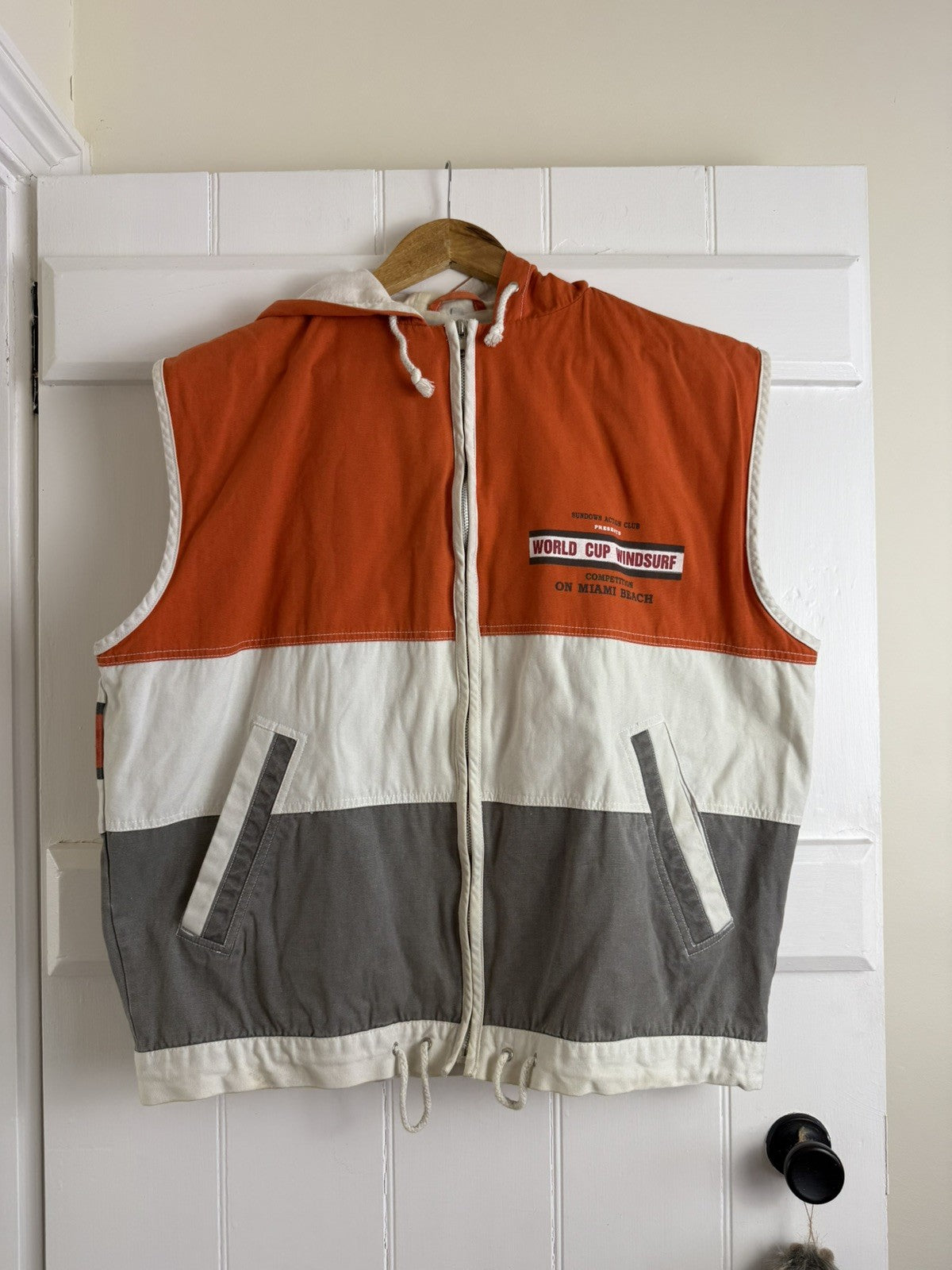 Vintage 90s Size XL 16-20 Orange Sporty Windsurf Hooded Gilet Waistcoat