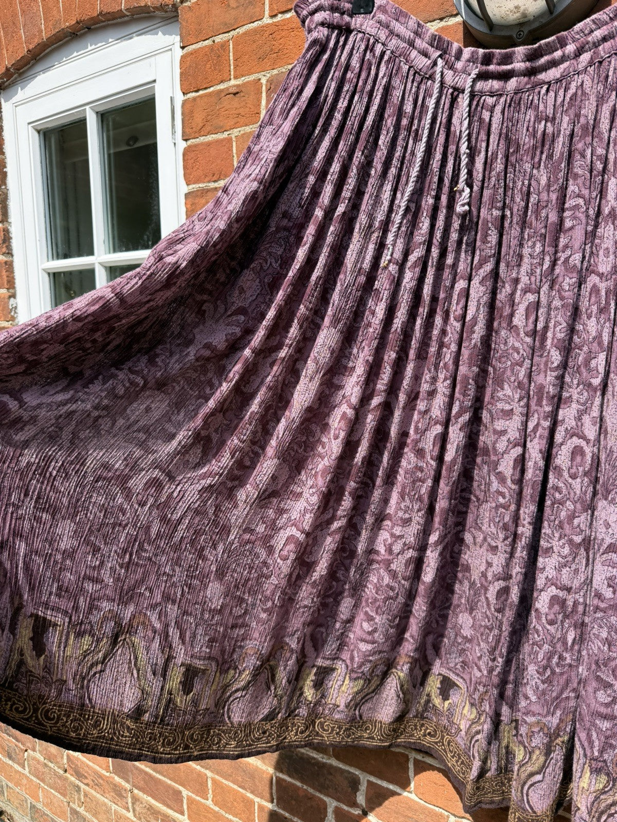 Vintage Free Size 8-24 Boho Purple Crepe Midi Skirt Sirnee