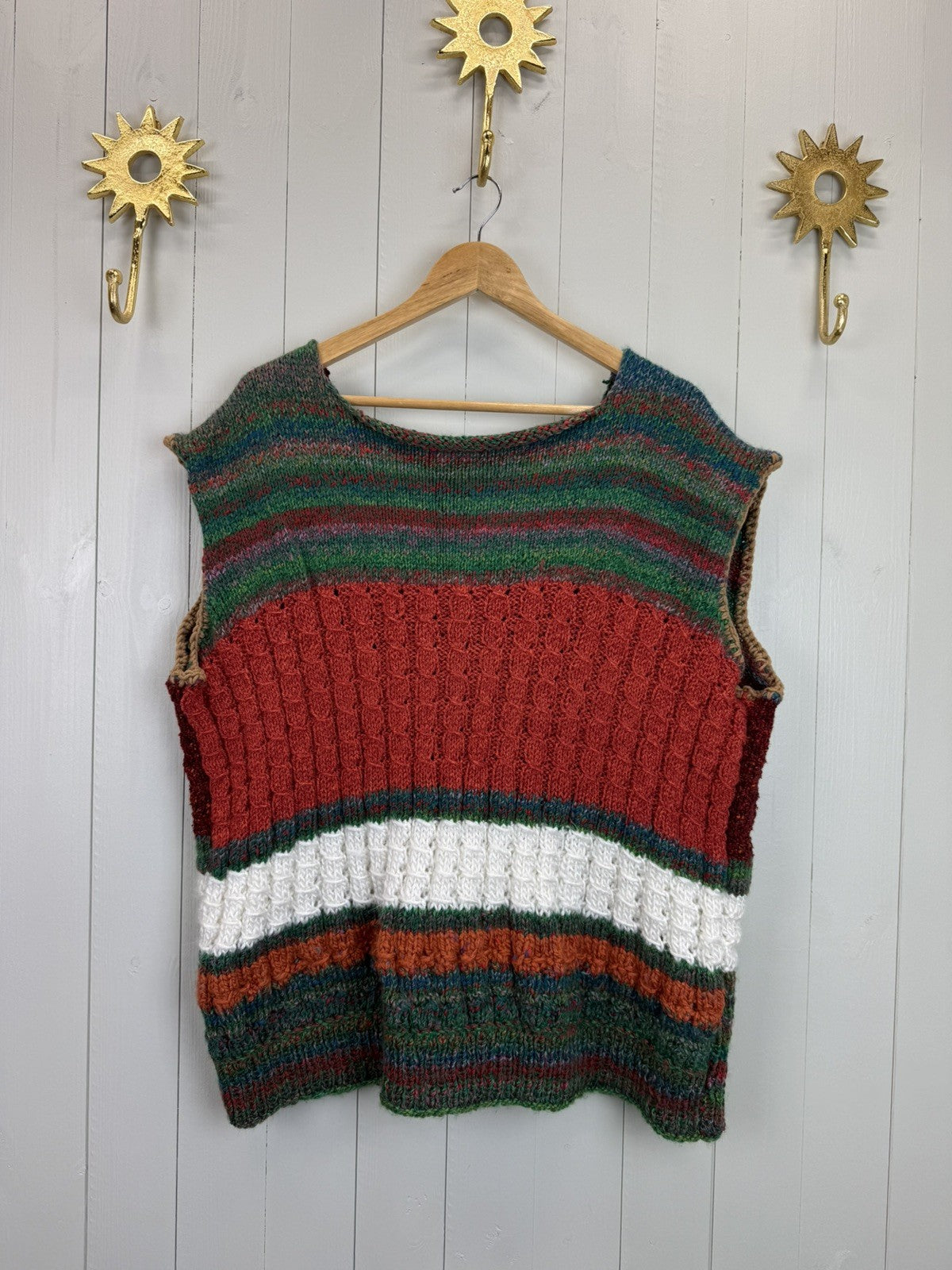 Vintage Size 4XL 20-28 Green Earthy Boho Knit Vest Tank Top