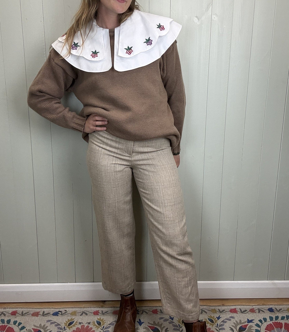 Vintage Size XS 6 & 8 W26 Cream Oatmeal Wool High Waisted Tweed Trousers Lined