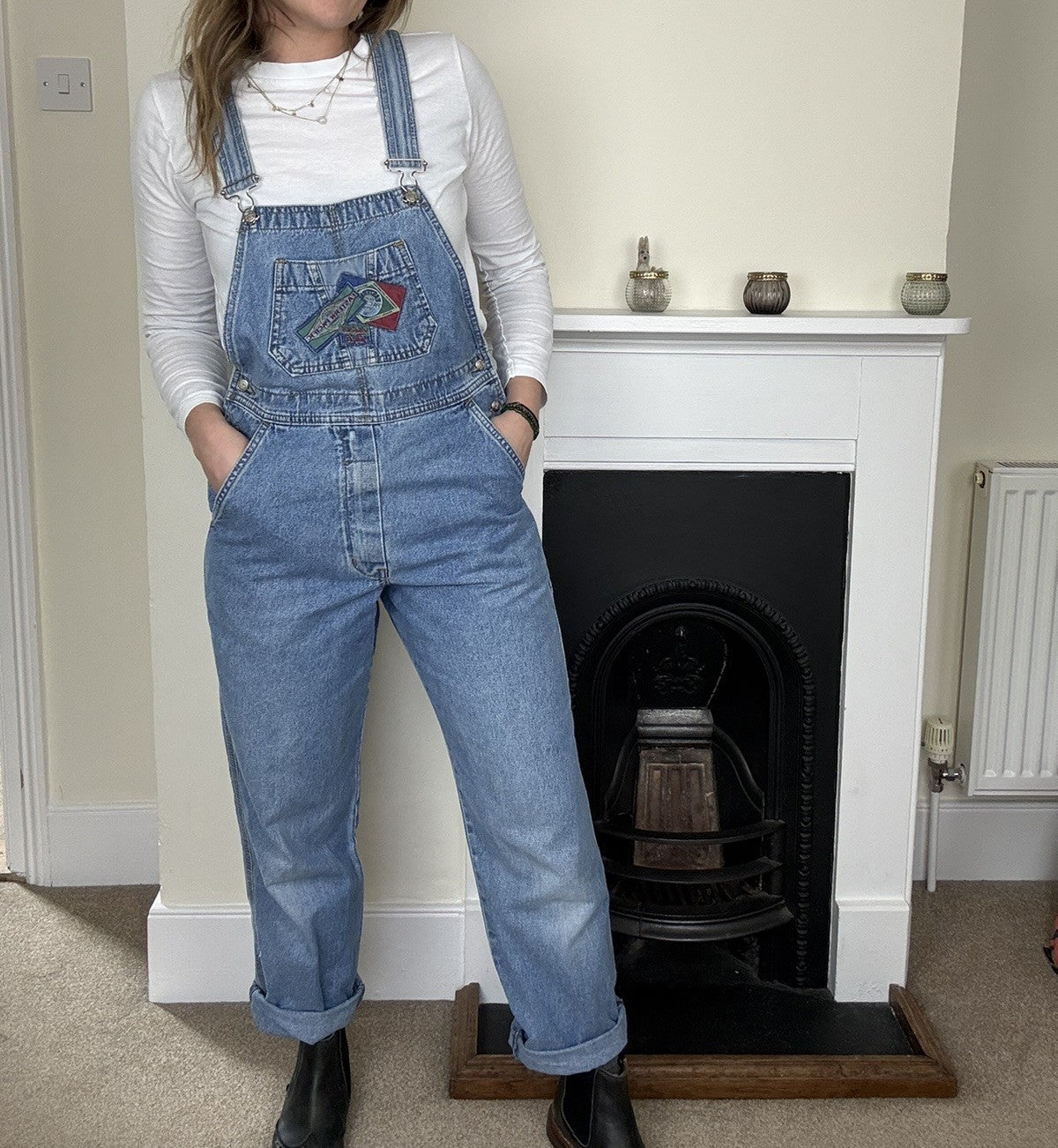 Vintage Size 8 Blue Denim Patch Worker Carpenter Dungarees Eastern Pacific