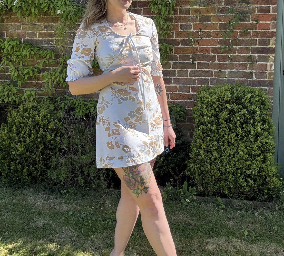 Vintage 1950s Size XXS 4 & 6 Blue Semi Sheer Floral Mini Dress Peggy Page