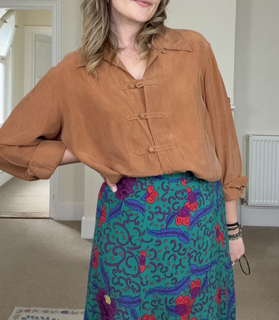 Vintage Size L 12-16 Dark Rust/Bronze Cupro Blouse by St Michael