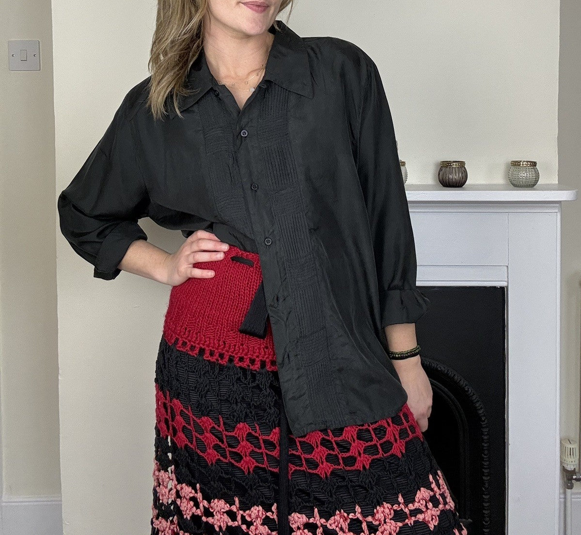 Vintage XL 14-16 Black Pure Silk Shirt Baci Da Setta