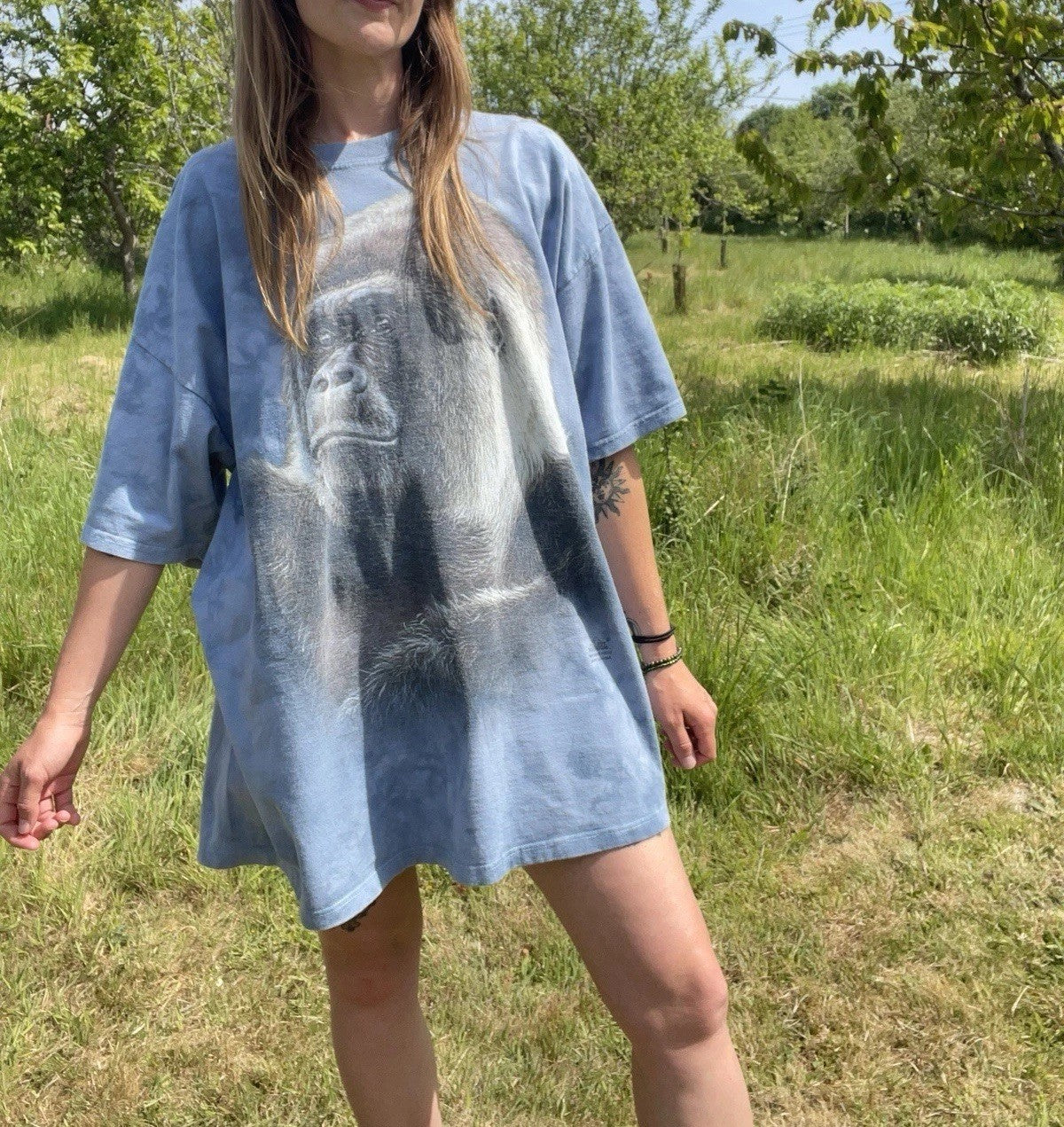 Vintage Size XXL 14-22 Light Blue Tie Dye Gorilla The Mountain Cotton T-Shirt