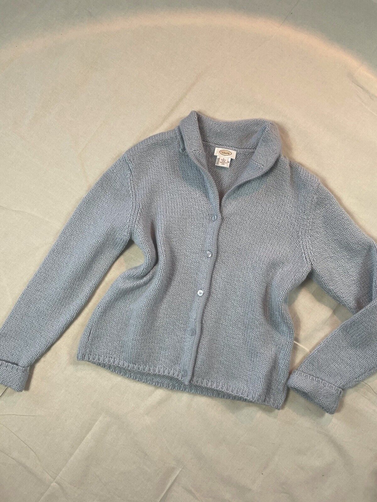 Vintage Size L 10-14 Pastel Baby Blue Wool Blend Knit Cardigan Talbots