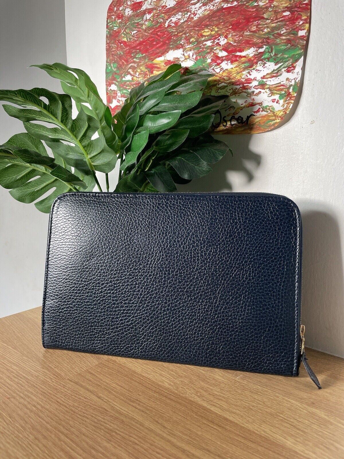 Genuine Leather Classic Navy Large Travel Wallet Clutch With Dust Bag Bally