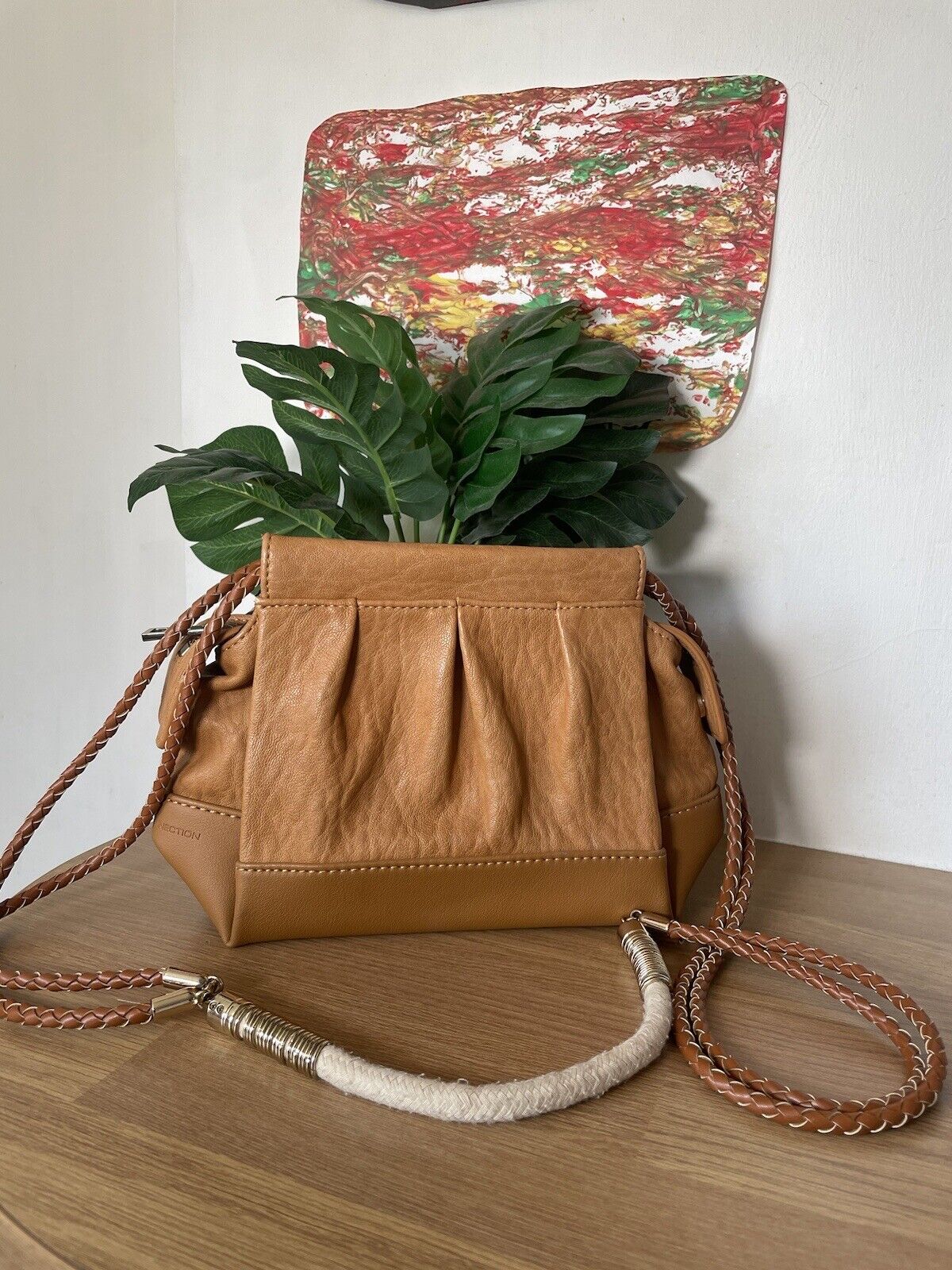 Light Tan Brown Faux Leather Small Boho Style Crossbody Bag French Connection